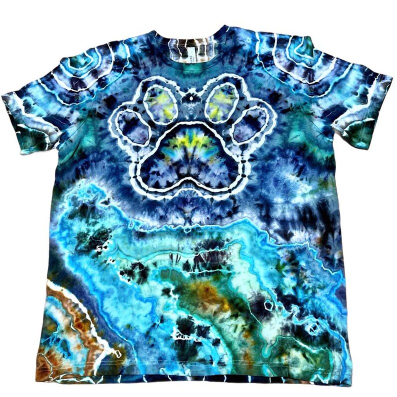 Ocean Blue Paw Print — hand-dyed short sleeve